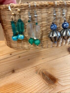 4pair earrings  Teal, Turquoise and Silver Mixed Dangle Earrings - Women Jewelry